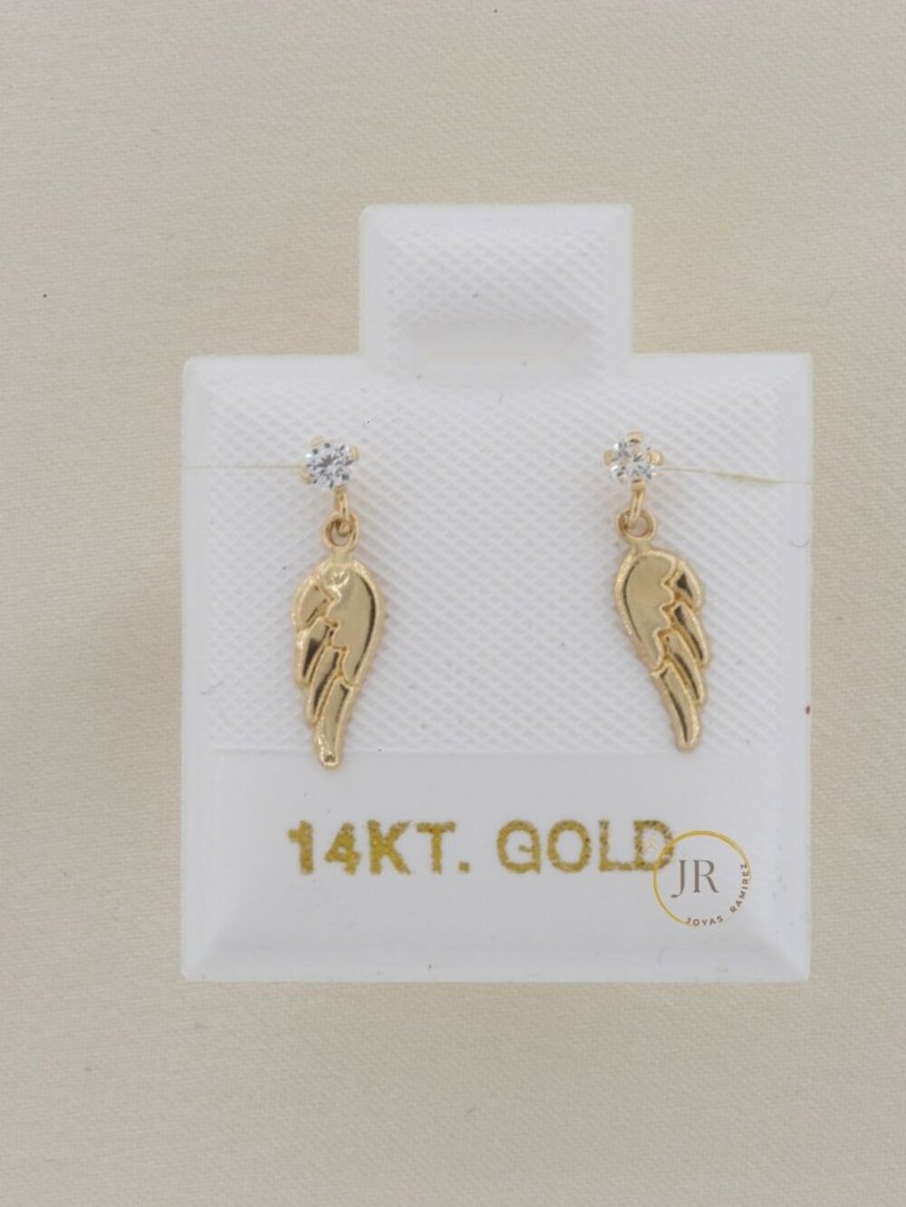 14K Solid Gold Angel Wing Dangle Earrings • Delicate Guardian Angel Drop Studs